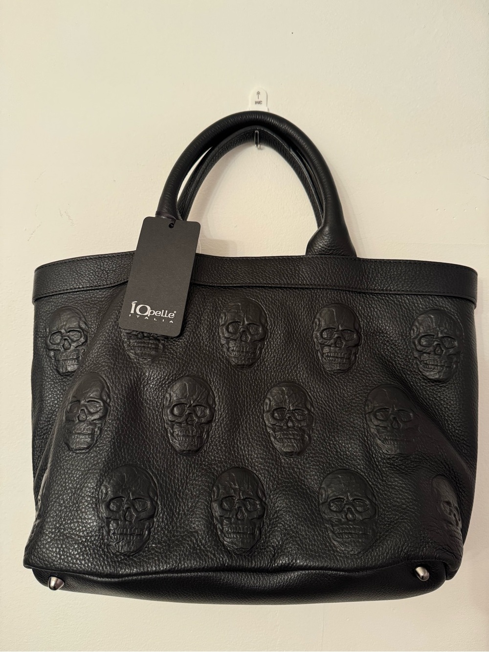 iOpelle Black Leather Skull Embossed Tote Bag
